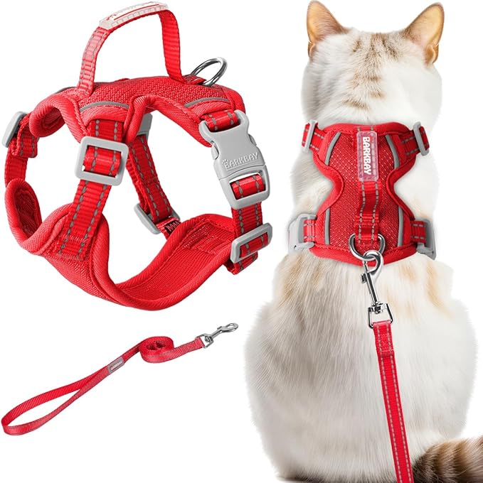 Cat Harness and Leash Set Escape Proof for Kitten Walking, Soft Adjustable Top Handle Vest Harnesses for Cats, Easy Control Breathable Reflective Small Medium Large, Red, XS