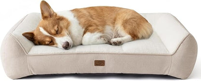 Bedsure Orthopedic Dog Bed Medium Size Dog - Extra Thick Supportive Medium Dogs Beds with Waterproof Washable Cover, Comfort Pet Bed Sofa with Soft Plush Sherpa and Nonskid Bottom, Beige, 35"