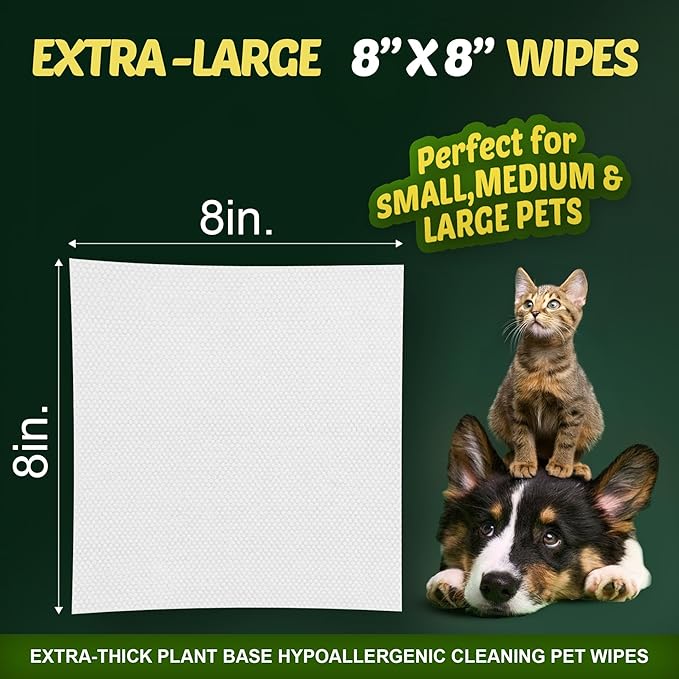 Petazy 400 Dog Wipes for Paws and Butt Ears Eyes | XL 8X8 Organic Pet Wipes for Dogs | Lavender Scent Dog Wipes Cleaning Deodorizing | Extra Thick Paw Wipes for Dogs Cats Pets | +4 Bonus Glove Wipes