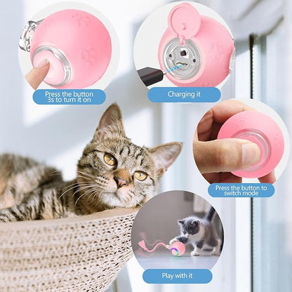 Interactive Cat Toys, Automatic Moving Cat Toys for Bored Indoor Adult Cats, Fast Rolling, Chirping & Motion-Activated Kitty Toys, Fun Gift for Cats with Speedy Tail 2.0, USB Rechargeable (Pink)