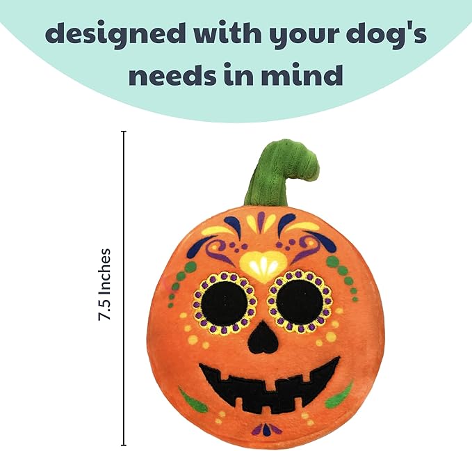 Huxley & Kent for Dogs | Sugar Skull Pumpkin | Halloween Power Plush Dog Toy with Squeaker | Funny Dog Toy Gift | Fun, Durable, and Safe | H&K Squeaky Dog Toys