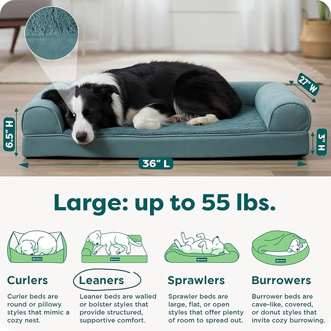 FurHaven Orthopedic Dog Bed for Large Dogs, Sofa Contour Mattress with Egg Crate with a Solid Orthopedic Foam Base for Joint Support, Removable Washable Cover, Large, Plush & Suede, Deep Pool