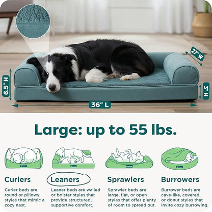 FurHaven Orthopedic Dog Bed for Large Dogs, Sofa Contour Mattress with Egg Crate with a Solid Orthopedic Foam Base for Joint Support, Removable Washable Cover, Large, Plush & Suede, Deep Pool