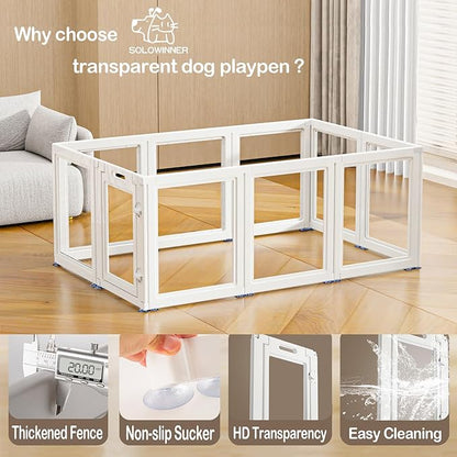 Clear Acrylic Dog Playpen Transparent Dog Playpen Indoor, Easy Assemble Clear Pet Pen for Puppy Bunny Cat Pig, Sturdy & Easy Cleaning Plastic Dog Puppy Fence