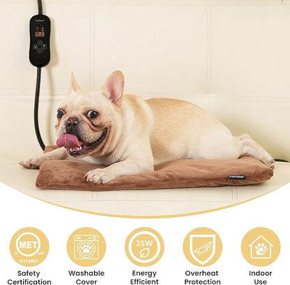 PetTemp Pet Heating Pad for Cats and Dogs, Heated Cat Bed & Dog Heating Pad with 5 Temperature Levels, Waterproof Heated Pet Mat with Timer, Auto Power-Off and Chew Resistant Cord, 20'' x 16''