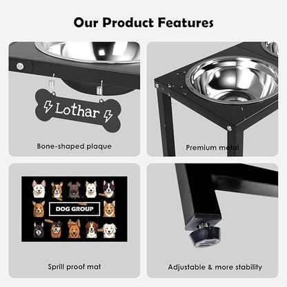 ADENGL Elevated Dog Bowls,16inch Tall Pet Bowl Holder, Raised Bowl Stand with 2 Stainless Steel Bowls (68oz) and Spill-Proof Mat, Dog Feeder for Large Extra Large Breeds