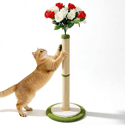 CWV Rose Flower Cat Scratching Post, Tall Cat Scratcher for Indoor Cats | Aesthetic Floral Decorative Scratching Post for Adult Cats & Kittens, S