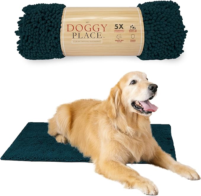 My Doggy Place Dog Mud Mat, 36" x 26" Teal – Thick Microfiber Entry Rug for Snow, Mud & Salt – Absorbent, Quick-Dry, Washer-Safe & Non-Slip, Large