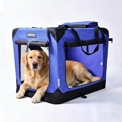 JESPET Soft Dog Crates Kennel for Pets, 3 Door Soft Sided Folding Travel Pet Carrier with Straps and Fleece Mat for Dogs, Cats (Royal Blue, X-Large(36" L x 24" W x 27" H))