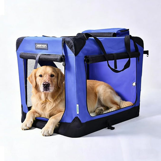 JESPET Soft Dog Crates Kennel for Pets, 3 Door Soft Sided Folding Travel Pet Carrier with Straps and Fleece Mat for Dogs, Cats (Royal Blue, X-Large(36" L x 24" W x 27" H))