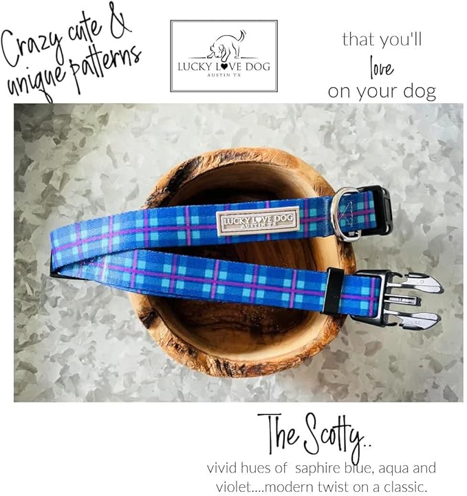 Lucky Love Dog - Adjustable Dog Collar with Easy Click Buckle for Medium Dogs, Durable, & Comfortable for Male & Female Dogs, Pet Collar for Puppies & Adult Ones - Scotty, Medium