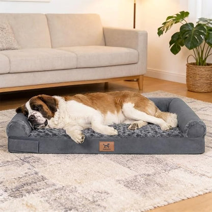 PAWPUBBY Jumbo Human Dog Bed Orthopedic Memory Foam for Large Giant Dogs up to 150 lbs - Waterproof Washable (Dark Gray)