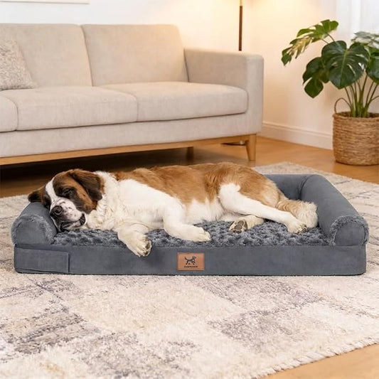 PAWPUBBY Jumbo Human Dog Bed Orthopedic Memory Foam for Large Giant Dogs up to 150 lbs - Waterproof Washable (Dark Gray)