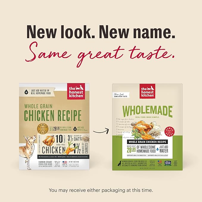 The Honest Kitchen Human Grade Wholemade™ Dehydrated Whole Grain Dog Food - Complete & Balanced Meal or Topper - Chicken 10 lb Box