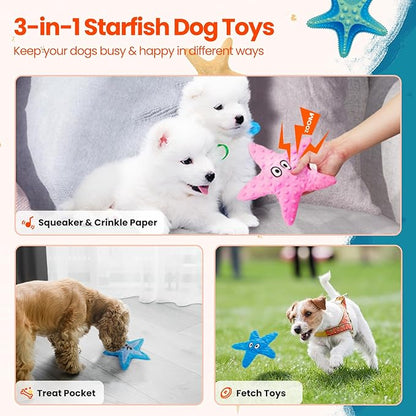 HGB Squeaky Dog Toys - Starfish No Stuffing Crinkle Plush Dog Toys for Small Medium Breeds, Puppy Toys to Keep Them Busy & Puppy Teething Chewing for Anxiety Relief and Fetch Training, 2 Pack