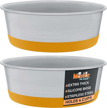 Master Pet Supply Stainless Steel Dog Bowls Set of 2 with Extra Thick Silicone Base - 4 Cup (32 oz) Mango Tango, Non-Slip, Dishwasher Safe Metal Bowls, Pet Dog Food Bowl for Dogs, Cats, Anti Rust