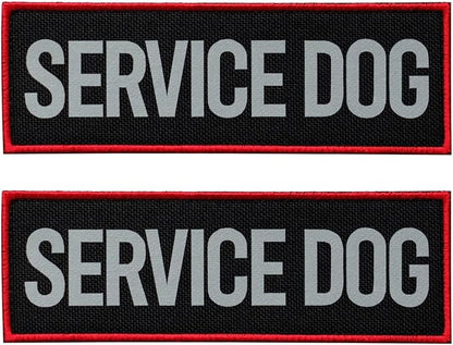 FITZNORA 2 Pcs Reflective Service Dog Patch with Hook and Loop Backing, Embroidered Border with Printed Lettering Patch for Dog Vest Harness Working Dogs (3.5 x 1.2 inches)