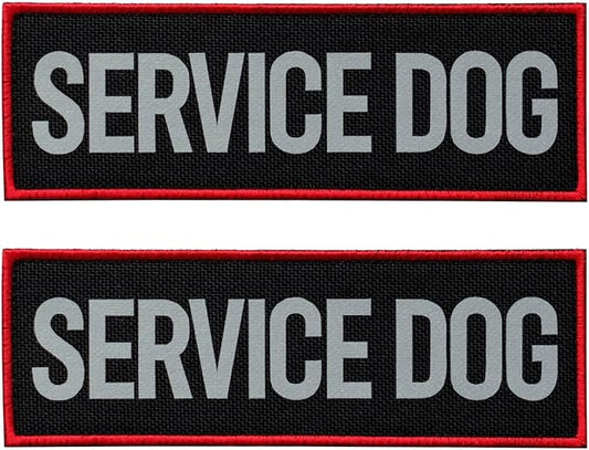 FITZNORA 2 Pcs Reflective Service Dog Patch with Hook and Loop Backing, Embroidered Border with Printed Lettering Patch for Dog Vest Harness Working Dogs (3.5 x 1.2 inches)