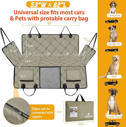 ROUWINNE Back Seat Extender for Dogs-Large Space, Dog Car Seat Cover Hard Bottom Holds 420lbs, Sturdy Backseat Extender for Dogs, Upgraded Material,Waterproof Dog Hammock for Car SUV, Truck Khaki