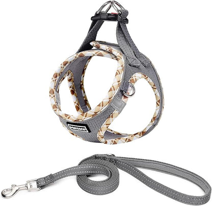 Mercano Soft Mesh Dog Harness and Leash Set, No-Chock Step-in Reflective Breathable Lightweight Easy Walk Vest Harnesses with Safety Buckle for Small Dogs, Cats (Grey, XL)