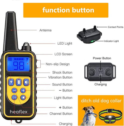 Heaflex Dog Shock Collar with Remote, Dog Training Electric Collar, Waterproof Rechargeable, 1640ft Dog Shock Collar with LED Light, Beep, Vibration, Shock for Medium/Large 3 Electronic Collars Dogs