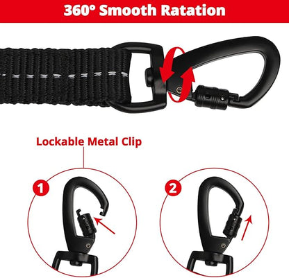 Long Dog Leash 30 FT: Heavy Duty Rope Leashes for Dogs Training with Swivel Lockable Hook Reflective Threads Bungee and Padded Handle - Dog Lead for Large Small Medium Dogs Outside Walking Hiking Red