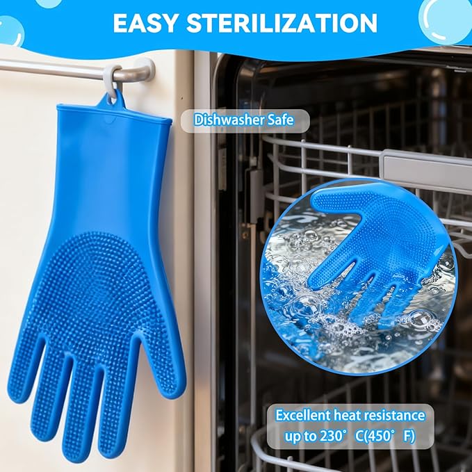 6PCS Pet Grooming Kit for Dogs, Dog Washing Gloves with High-Density Teeth, Dog Bath Brush & Silicone Heat Resistant Cleaning Gloves, Pet Hair Removal Glove for Dogs & Cats, (Navy Blue)