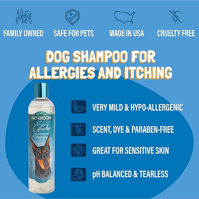 Bio-Groom So-Gentle Hypoallergenic Dog Shampoo - Tearless, Cat & Dog Bathing Supplies, Puppy Shampoo for Gentle Skin, Cruelty-Free, Made in USA, Tear-Free Dog Products - 1 Gallon