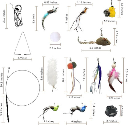 CUTIE PAW PAL Interactive Bird Simulation Cat Feather Toy Set - Suction Cup Cat Toys for Indoor Cats, Natural Feathers, Bells & Easy Clip-On, Perfect for Indoor Cats - 2 Free Pads, Suctions to Ground