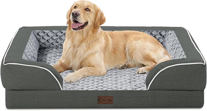 Casa Paw Orthopedic Dog Beds for Large Sized Dogs, Waterproof Memory Foam Large Pet Bed with Sides 36x27Inch, Non-Slip and Egg-Crate Foam Big Dog Couch Bed with Removable Washable Cover, Dark Grey