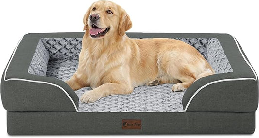 Casa Paw Orthopedic Dog Beds for Large Sized Dogs, Waterproof Memory Foam Large Pet Bed with Sides 36x27Inch, Non-Slip and Egg-Crate Foam Big Dog Couch Bed with Removable Washable Cover, Dark Grey