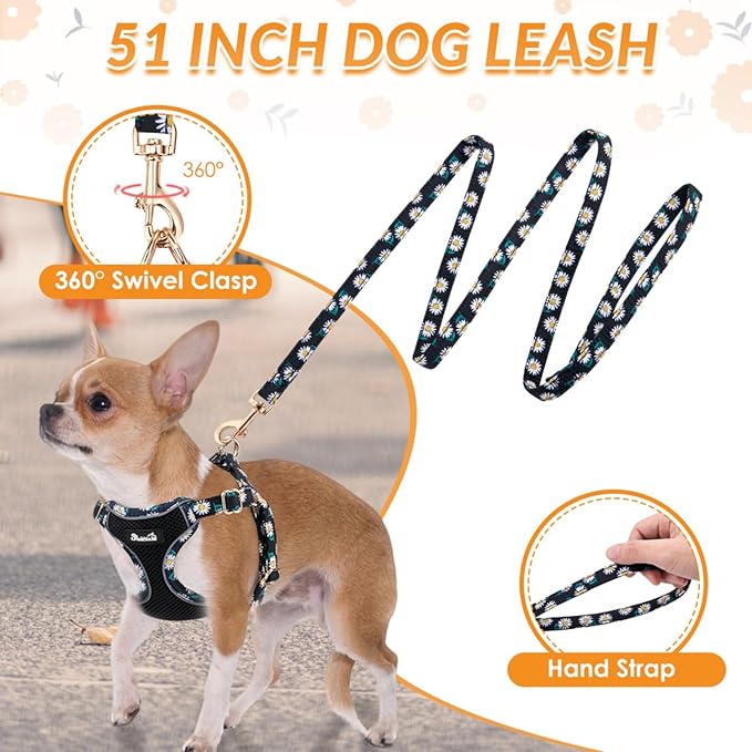 SlowTon Small Dog Harness - No Pull Dog Harness and Leash Set, Soft Mesh Lightweight Puppy Vest Harnesses, Adjustable Pet Harnesses for XXS XS Small Medium Easy Walk Hiking (Black, M)