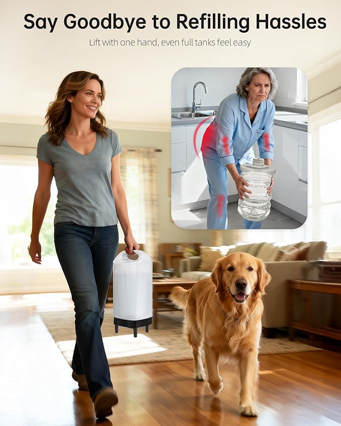 Automatic Dog Water Bowl Dispenser - 2.4 Gallon Gravity Pet Water Dispenser with 304 Stainless Steel Bowl, Dog Auto Feeders Bowls Self Waterer, Easy-Carry Handle for Large Dogs & Cats, Multi-Pet Home
