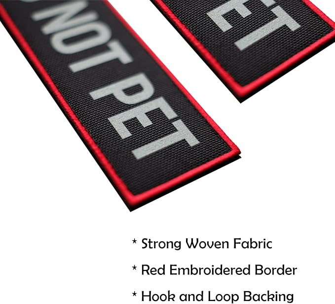 2 Pcs Reflective Do Not Pet Patch Set with Hook and Loop Fastener, Embroidered Border with Printed Letters Patch for Dog Vest Harness (3.5 x 1.2 inches)