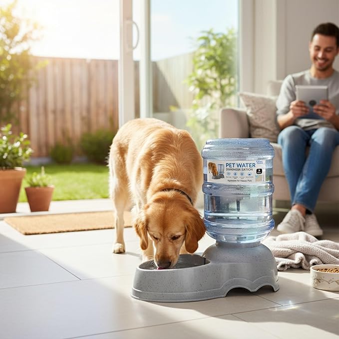 PupGleam Water Dispenser Station for Large Dogs and Cats, 3 Gallon Large Capacity Gravity Automatic Water Feeder, Indoor Outdoor Dog Drinking Fountain, Dog Water Bowl for Multiple Pets, BPA Free
