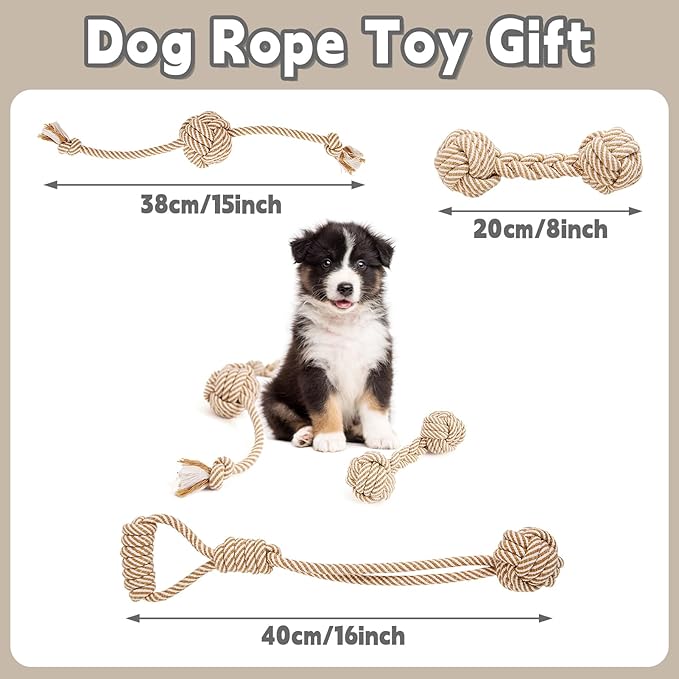 PATTEPOINT Dog Rope Toy for Small Dog 3pcs, Natural Chew Toys for Puppy, Medium & Small Dogs, Tug of War Rope for Puppies Clean & Relieve Teething