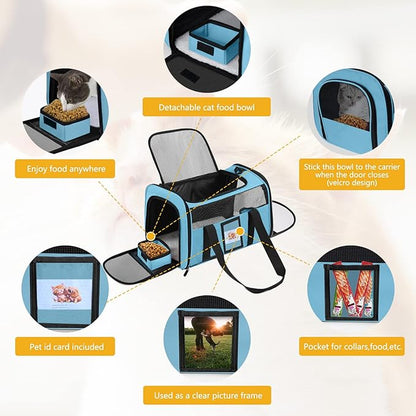 SECLATO Cat Carrier Dog Carriers Airline Approved for Small Dogs, Kitten, Carriers for Small Medium Cats Under 15lb, Collapsible Soft Sided TSA Approved Pet Travel Carrier-Blue