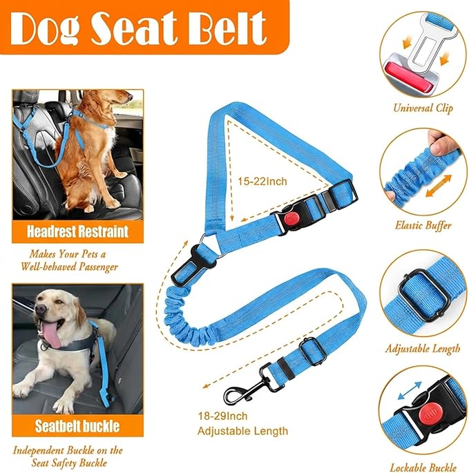 LOBEVE No Pull Dog Harness, Collar & Leash Set | Includes Dog Seat Belt, Collapsible Bowls & Poop Bag Dispenser. Ideal for Training, Walking, Hiking. Fits Small to Large Dogs(Blue-L)