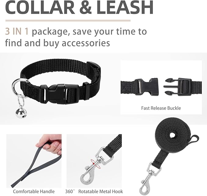 PUPTECK Adjustable Dog Harness Collar and Leash Set Step in No Pull Pet Harness for Small Medium Dogs Puppy and Cats Outdoor Walking Running, Soft Mesh Padded Reflective Vest Harnesses, Solid Black S