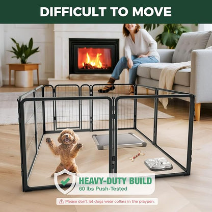 FXW Acrylic & Wire Mesh Indoor Dog Playpen, Heavy Duty 24 Inch 8 Panels Metal Dog Pen for Puppy and Small Dogs, Black│Patented