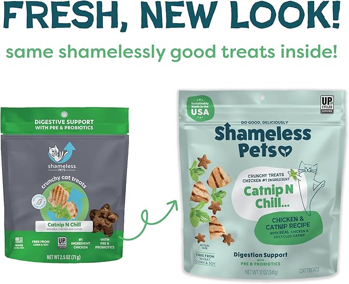 Shameless Pets Crunchy Cat Snacks & Treats – Healthy Cat Treats for Indoor Cats & Kittens with Catnip, Real Chicken & Digestive Support, Catnip N Chill (12 oz)