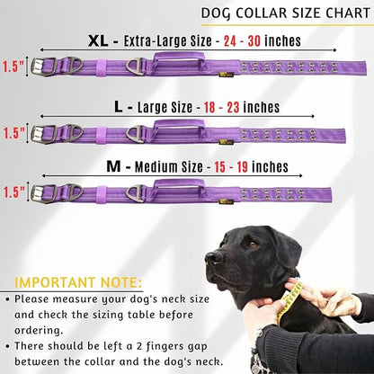ADITYNA Heavy Duty Dog Collar for Medium Dogs - Reflective Purple Collar with Handle for Training, and Walking - Wide, Thick, Tactical, Soft Neoprene Padded