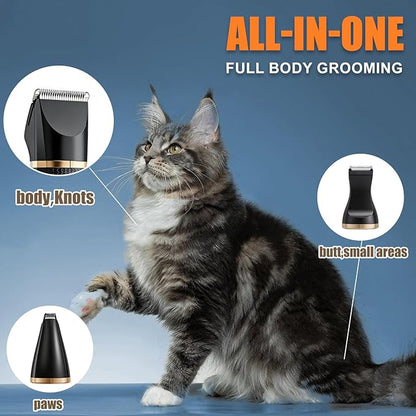 Bautrium Cat Grooming Clippers Kit with Paw Trimmer, 3 in 1 Electric Pet Hair Trimmer Supplies for Thick Matted Hair, Heavy Coat Butt Shaver Cat Razor Fur Trimmer for Dogs at Home (Black)