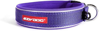 EzyDog Neo Dog Collar - Waterproof & Reflective Dog Collar with Soft Padded Neoprene for Comfort & Durable Nylon – Features Quick Release Buckle and Built-in ID Clip (Large, Purple)