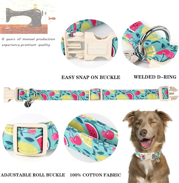DOGWONG Cotton Dog Collar - Soft Natural Fabric Spring Summer Wedding Puppy Necklace for Small Medium Large Dogs