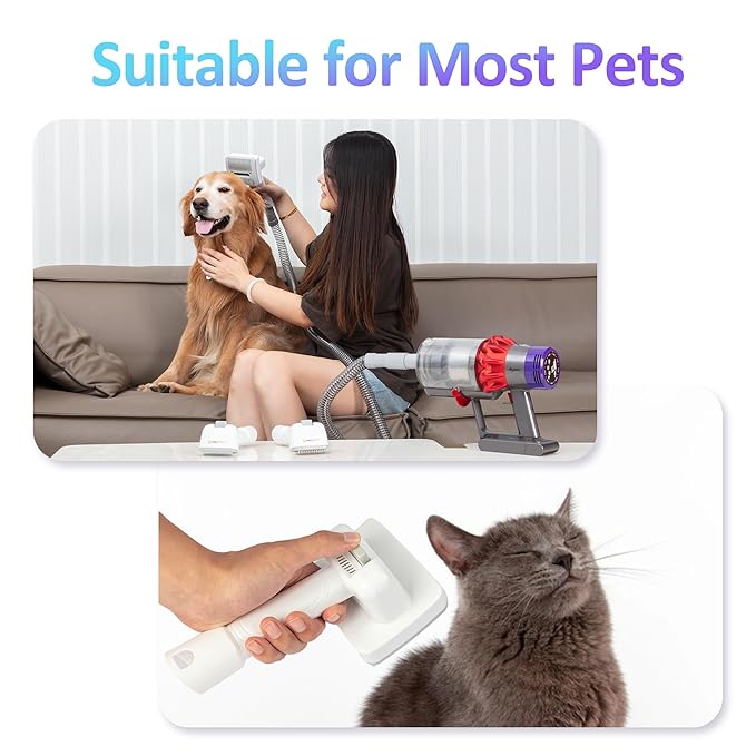 Dog Grooming Vacuum Attachment Kit, Pet Vacuum Brush for Shedding Grooming with Slicker, Dematting Brush for Cat Dog Hair Remover, for Dyson V7 V8 V10 V11 V12 V15