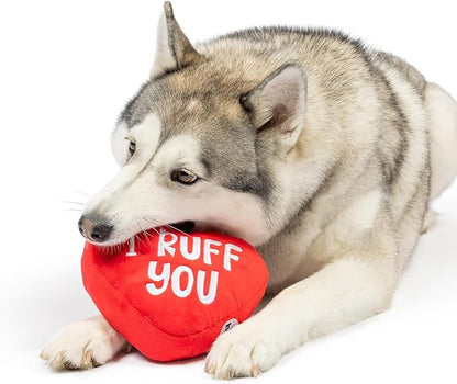 Huxley & Kent Funny Dog Toy w/Squeaker – Power Plush Squeaky Dog Toys for Small, Medium & Large Dogs – Soft Stuffed Animal for Indoor Play & Fetch - First Lick Heart, Large