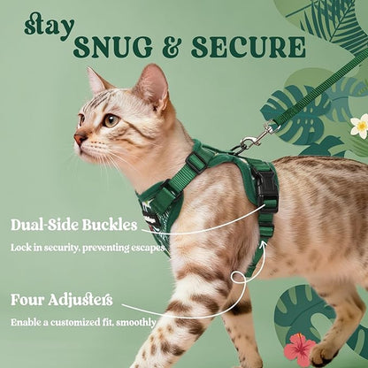 rabbitgoo Cat Harness and Leash for Walking, Escape Proof Soft Adjustable Vest Harnesses for Cats, Easy Control Breathable Reflective Strips Jacket,Rainforest Green,S