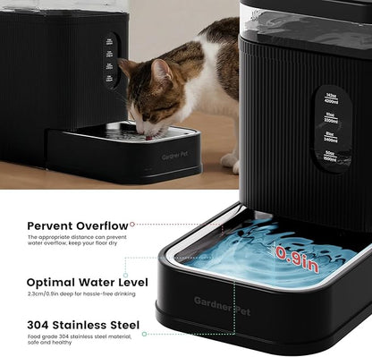 Gardner Pet 1.7 Gallon Automatic Dog Water Bowl Dispenser 6.5L Gravity Water Feeder with Stainless Steel Bowl & Maifan Stone Filter, BPA-Free for for Cats and Dogs (Black, 1.7 Gallon)