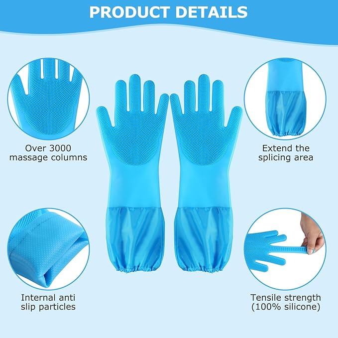 Senquoyn Dog Washing Gloves | Pet Grooming Gloves | Extra Long Arms (17.3") for Cats & Dogs | Massage & Hair Removal Pet Glove(Blue)